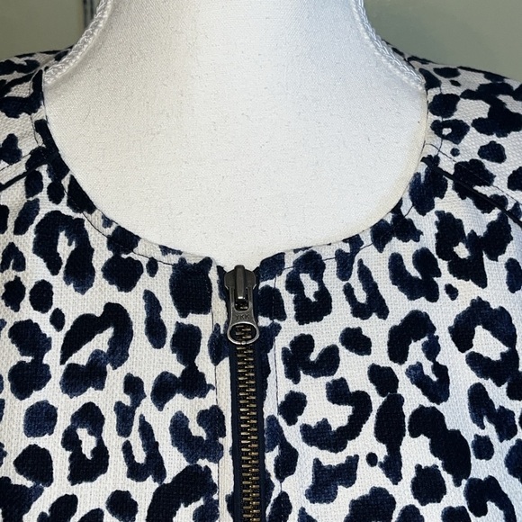J.Crew Blue White Leopard zipper front Collarless Career Spring Blazer Jacket - Picture 14 of 15